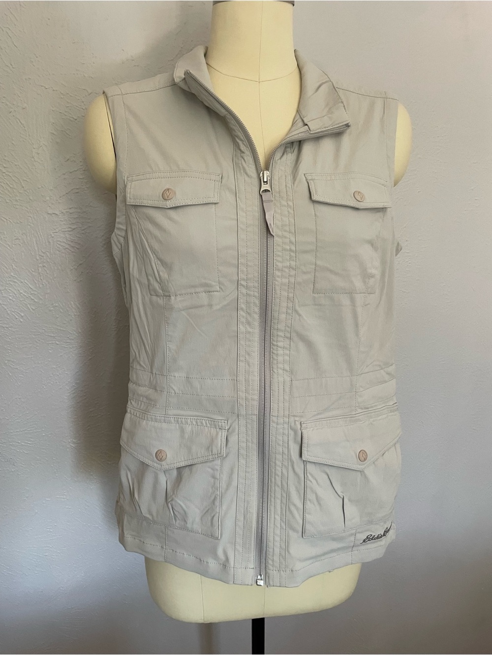 Eddie Bauer Light Gray Zip-Front Utility Vest